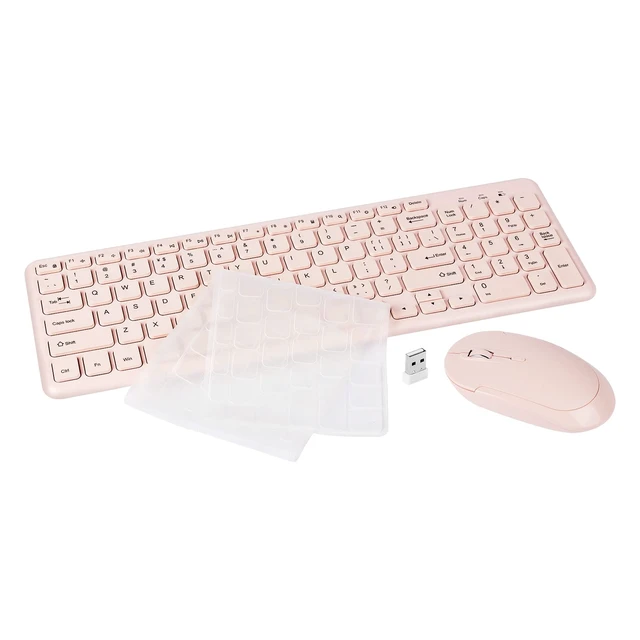 Alt view image 3 of 7 - HW156 2.4GHz Wireless Keyboard and Mouse Set, 96 Keys Full-Size Ultra Thin Silent Lightweight, Shared USB Receiver, Optical Mouse Combo for Laptop PC Desktops Computer/Windows/Mac/iMac (Pink)