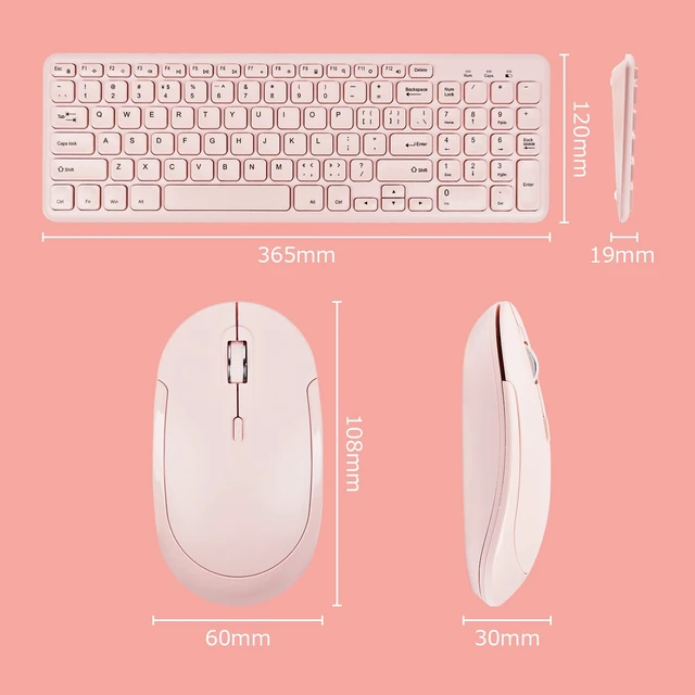Alt view image 4 of 7 - HW156 2.4GHz Wireless Keyboard and Mouse Set, 96 Keys Full-Size Ultra Thin Silent Lightweight, Shared USB Receiver, Optical Mouse Combo for Laptop PC Desktops Computer/Windows/Mac/iMac (Pink)
