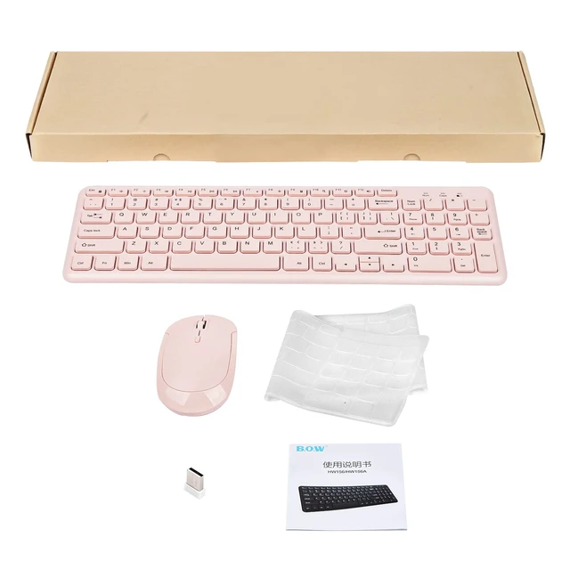 Alt view image 6 of 7 - HW156 2.4GHz Wireless Keyboard and Mouse Set, 96 Keys Full-Size Ultra Thin Silent Lightweight, Shared USB Receiver, Optical Mouse Combo for Laptop PC Desktops Computer/Windows/Mac/iMac (Pink)