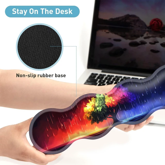 Alt view image 4 of 7 - wiaekosef Large Mouse Pad Set,Extended Mouse Pad+Keyboard Wrist Rest Support Desk Pad Memory Foam Ergonomic Easy Typing,31.5×11.8 in Desk Mat Set for Home Office,Rainbow Tree in Rain