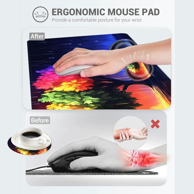 Alt view image 5 of 7 - wiaekosef Large Mouse Pad Set,Extended Mouse Pad+Keyboard Wrist Rest Support Desk Pad Memory Foam Ergonomic Easy Typing,31.5×11.8 in Desk Mat Set for Home Office,Rainbow Tree in Rain