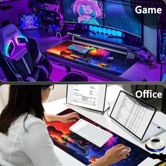 Alt view image 7 of 7 - wiaekosef Large Mouse Pad Set,Extended Mouse Pad+Keyboard Wrist Rest Support Desk Pad Memory Foam Ergonomic Easy Typing,31.5×11.8 in Desk Mat Set for Home Office,Rainbow Tree in Rain