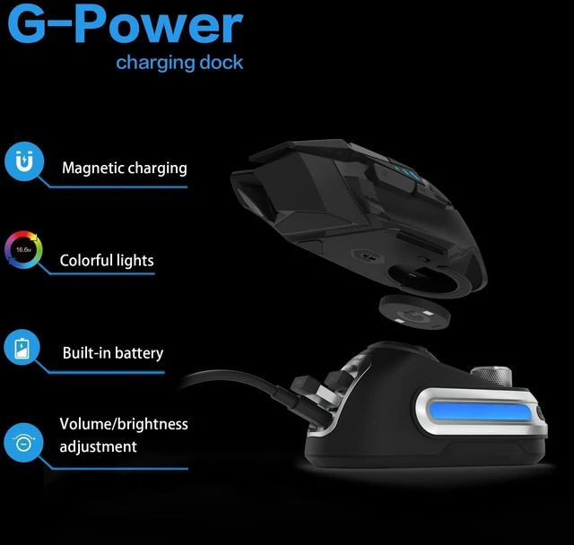 Alt view image 3 of 7 - Fanxoo G-Power Charging Dock for Logitech G502 G502X Plus GPW G903 G703 Wireless Mouse with RGB Light and Computer Volume Control knobDoes not Include Mouse (Black)