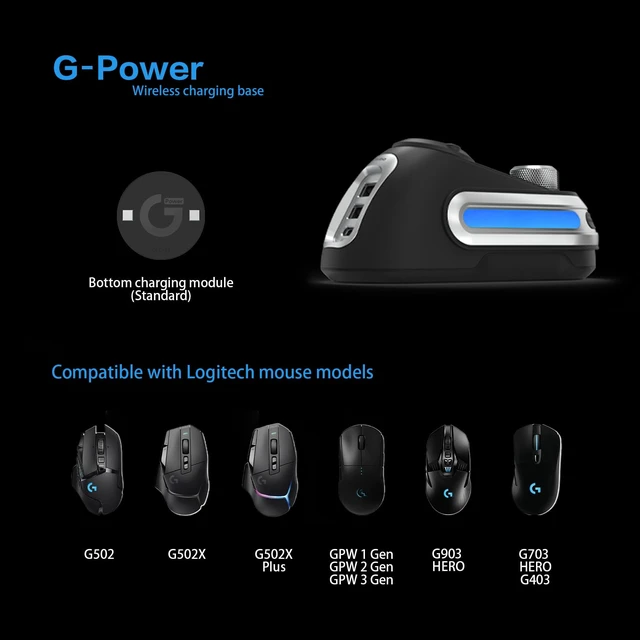 Alt view image 7 of 7 - Fanxoo G-Power Charging Dock for Logitech G502 G502X Plus GPW G903 G703 Wireless Mouse with RGB Light and Computer Volume Control knobDoes not Include Mouse (Black)