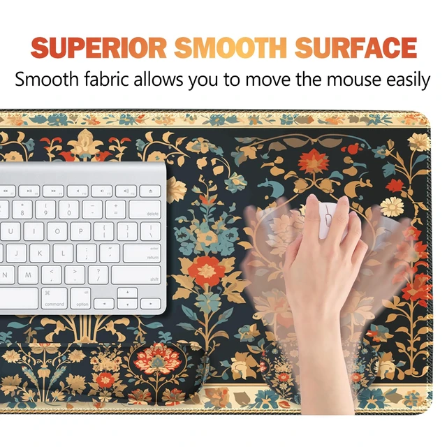 Alt view image 3 of 7 - ARTSO Desk Mat Set, Mouse Pad with Wrist Rest Support + Keyboard Wrist Rest + Large Mouse Pad + Coaster, Extended Gaming Mousepad Combo, Retro Flower Plant