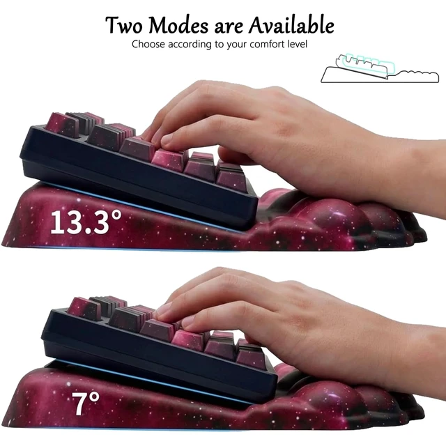 Alt view image 5 of 7 - Computer Keyboard Stand Pad with Wrist Rest Dark Pink Cloud Keyboard Pad Support with Comfortable Black Galaxy Stars Wrist Pad Cute Girl Ergonomic Tilted Keyboard Riser Holder for Desktop Office Home