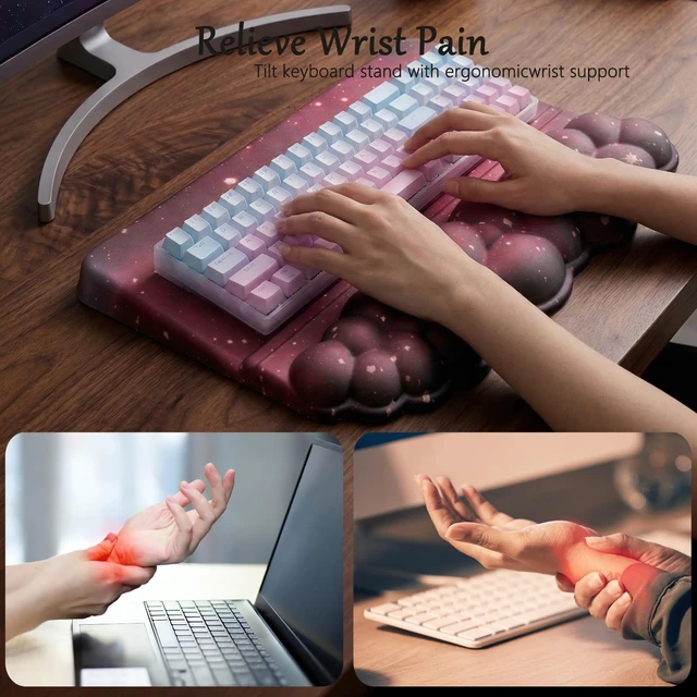 Alt view image 6 of 7 - Computer Keyboard Stand Pad with Wrist Rest Dark Pink Cloud Keyboard Pad Support with Comfortable Black Galaxy Stars Wrist Pad Cute Girl Ergonomic Tilted Keyboard Riser Holder for Desktop Office Home