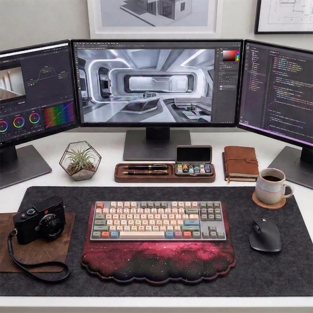 Alt view image 7 of 7 - Computer Keyboard Stand Pad with Wrist Rest Dark Pink Cloud Keyboard Pad Support with Comfortable Black Galaxy Stars Wrist Pad Cute Girl Ergonomic Tilted Keyboard Riser Holder for Desktop Office Home
