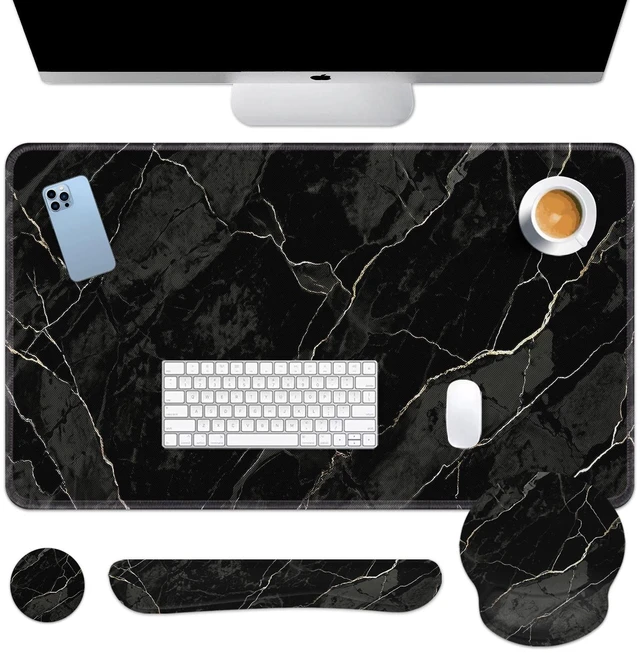 Main image of Britimes Keyboard Mouse Pad Set, 4 in 1 Desk Mat Set, Black Marble | Texture Abstract Large Mousepad+Keyboard Wrist Rest+Mouse Wrist Rest+Coaster Ergonomic Design for Home Office Computer