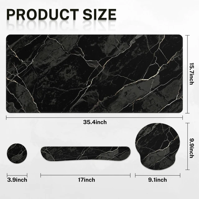 Alt view image 2 of 7 - Britimes Keyboard Mouse Pad Set, 4 in 1 Desk Mat Set, Black Marble | Texture Abstract Large Mousepad+Keyboard Wrist Rest+Mouse Wrist Rest+Coaster Ergonomic Design for Home Office Computer