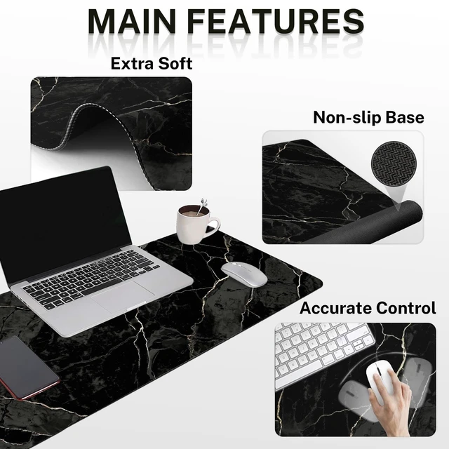 Alt view image 3 of 7 - Britimes Keyboard Mouse Pad Set, 4 in 1 Desk Mat Set, Black Marble | Texture Abstract Large Mousepad+Keyboard Wrist Rest+Mouse Wrist Rest+Coaster Ergonomic Design for Home Office Computer