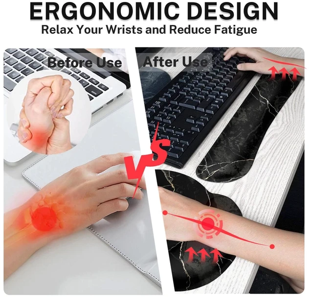 Alt view image 4 of 7 - Britimes Keyboard Mouse Pad Set, 4 in 1 Desk Mat Set, Black Marble | Texture Abstract Large Mousepad+Keyboard Wrist Rest+Mouse Wrist Rest+Coaster Ergonomic Design for Home Office Computer