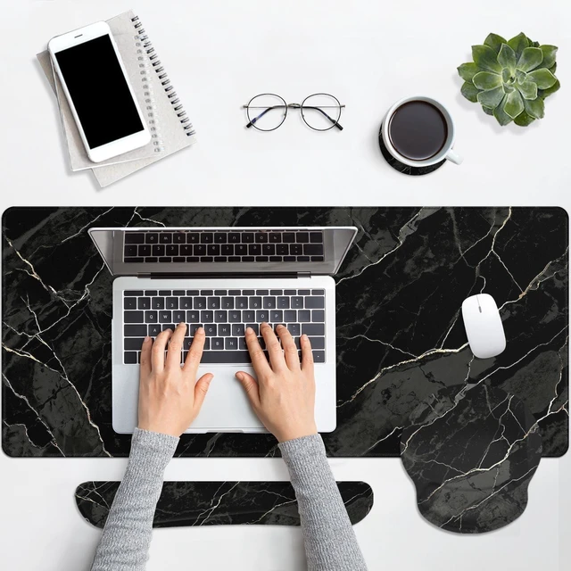 Alt view image 7 of 7 - Britimes Keyboard Mouse Pad Set, 4 in 1 Desk Mat Set, Black Marble | Texture Abstract Large Mousepad+Keyboard Wrist Rest+Mouse Wrist Rest+Coaster Ergonomic Design for Home Office Computer