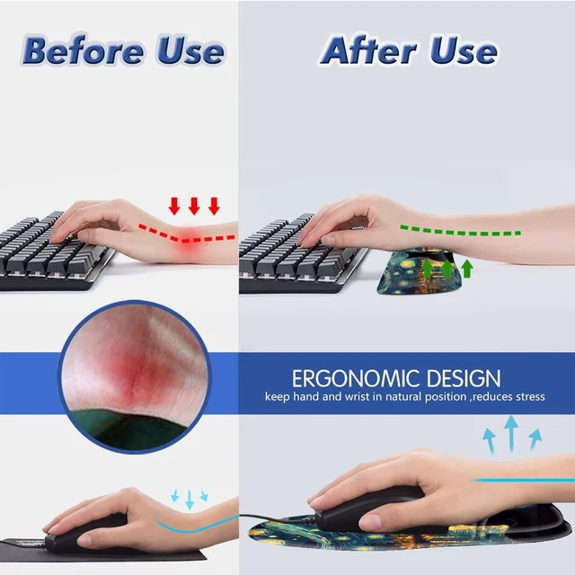 Alt view image 3 of 5 - Bxgolkgd Ergonomic Gel Mouse Wrist Rest Pad and Keyboard Pad Set,Anti-Slip PU Bottom Easy Typing and Relieve Wrist Pain with Cute Coaster Set (3-Starry Night with Cat)