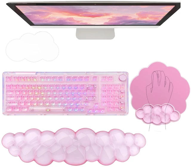 Main image of Gel Cloud Wrist Rest Keyboard Clear Pink Mouse Pad with Wrist Rest Set 3PCS Ergonomic Cool Keyboard Wrist Pad Cute Acrylic Coaster Non-Slip Base Cute Transparent Mouse Wrist Pad Support for Computer
