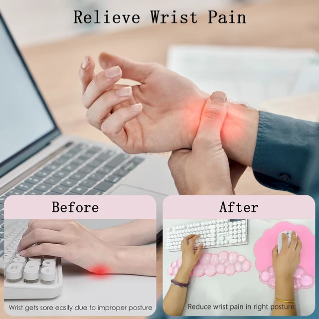 Alt view image 6 of 7 - Gel Cloud Wrist Rest Keyboard Clear Pink Mouse Pad with Wrist Rest Set 3PCS Ergonomic Cool Keyboard Wrist Pad Cute Acrylic Coaster Non-Slip Base Cute Transparent Mouse Wrist Pad Support for Computer