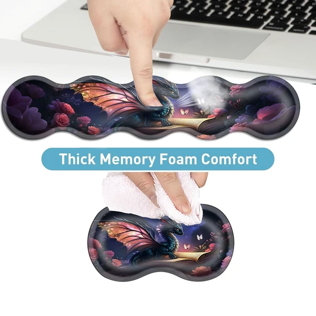 Alt view image 4 of 7 - Vobber Keyboard Mouse Pad Set, Extended Gaming Mouse Pad+Ergonomics Keyboard Wrist Rest Support, Memory Foam, Easy Typing Pain Relief, 4Pcs XL Ultra Thick Desk Mat,Magical Dragon Book Flowers