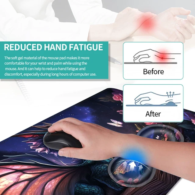 Alt view image 5 of 7 - Vobber Keyboard Mouse Pad Set, Extended Gaming Mouse Pad+Ergonomics Keyboard Wrist Rest Support, Memory Foam, Easy Typing Pain Relief, 4Pcs XL Ultra Thick Desk Mat,Magical Dragon Book Flowers