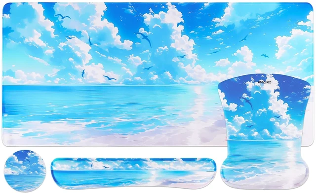 Main image of MEGREZ 4-in-1 Mouse Pad with Wrist Rest Ergonomic Memory Foam Desk Mat Set | ergonomic, anti-slip base, 4pcs set, desk pad, mouse wrist rest, keyboard rest, coaster, ideal for office & gaming