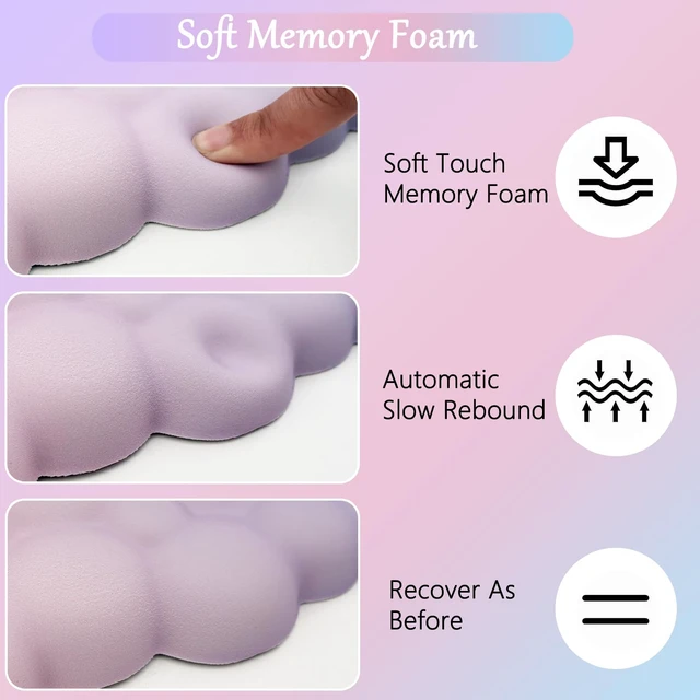 Alt view image 2 of 7 - Cloud Mouse Pad Keyboard Wrist Rest for Mouse 4PCS Extended Large Desk Mat Pad Set Memory Foam Non-Slip Cute Ergonomic Gaming Mouse Wrist Support for Computer Home Office 35.4x15.7in Pink Purple Blue