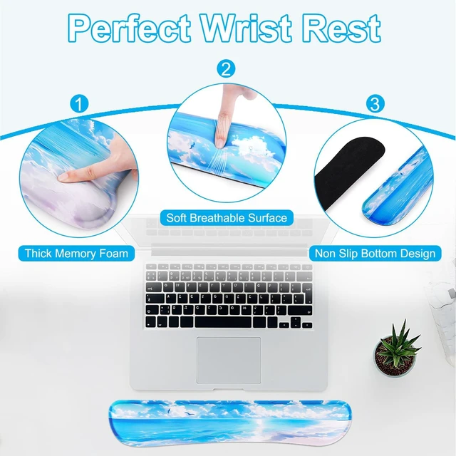 Alt view image 4 of 7 - MEGREZ 4-in-1 Mouse Pad with Wrist Rest Ergonomic Memory Foam Desk Mat Set | ergonomic, anti-slip base, 4pcs set, desk pad, mouse wrist rest, keyboard rest, coaster, ideal for office & gaming