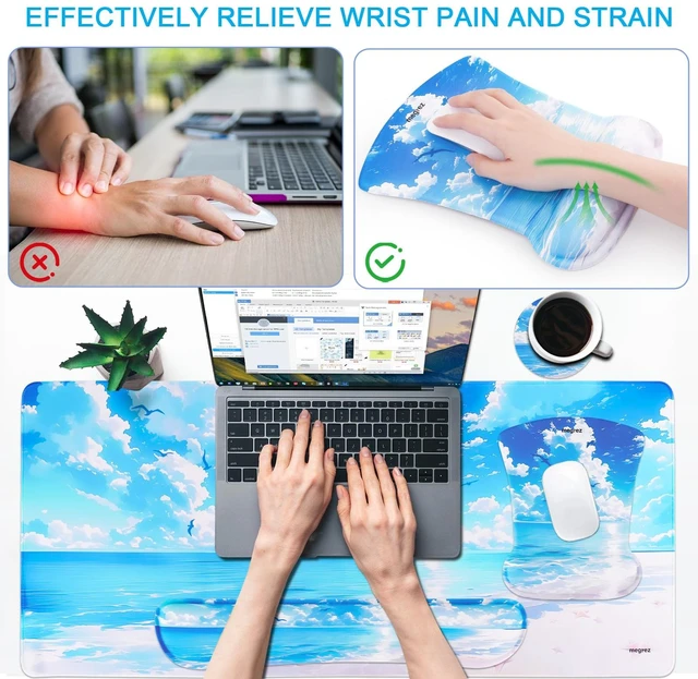 Alt view image 5 of 7 - MEGREZ 4-in-1 Mouse Pad with Wrist Rest Ergonomic Memory Foam Desk Mat Set | ergonomic, anti-slip base, 4pcs set, desk pad, mouse wrist rest, keyboard rest, coaster, ideal for office & gaming
