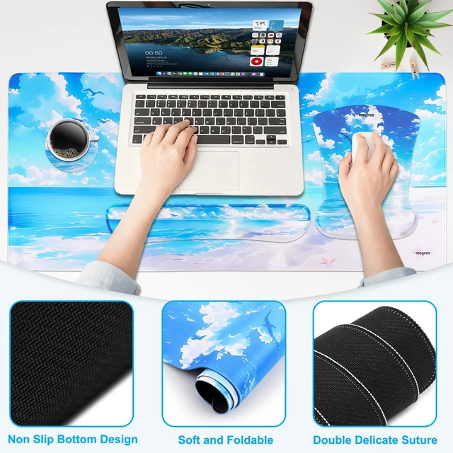 Alt view image 3 of 7 - MEGREZ 4-in-1 Mouse Pad with Wrist Rest Ergonomic Memory Foam Desk Mat Set | ergonomic, anti-slip base, 4pcs set, desk pad, mouse wrist rest, keyboard rest, coaster, ideal for office & gaming