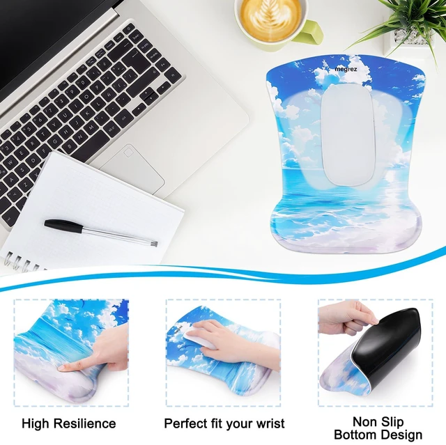Alt view image 6 of 7 - MEGREZ 4-in-1 Mouse Pad with Wrist Rest Ergonomic Memory Foam Desk Mat Set | ergonomic, anti-slip base, 4pcs set, desk pad, mouse wrist rest, keyboard rest, coaster, ideal for office & gaming