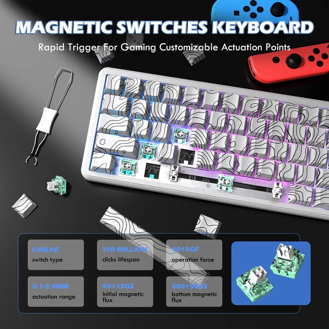 Alt view image 5 of 7 - SHARK X65 PRO HE Magnetic Keyboard & X11 Gaming Mouse Combo, White | 8K Polling 65% Hall Effect Switches, Adjustable Actuation, RGB Magnetic Charging Dock, PAW3311 22K DPI, Tri-Mode, for Win/Mac
