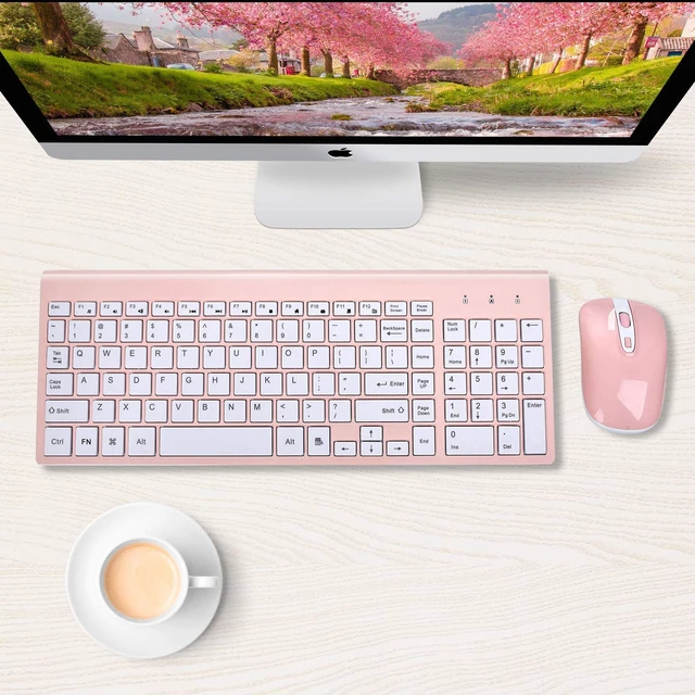 Alt view image 5 of 6 - cimetech Wireless Keyboard and Mouse Combo, Compact Full Size Wireless Keyboard and Mouse Set 2.4G Ultra-Thin Sleek Design for Windows, Computer, Desktop, PC, Notebook, Laptop - Pink