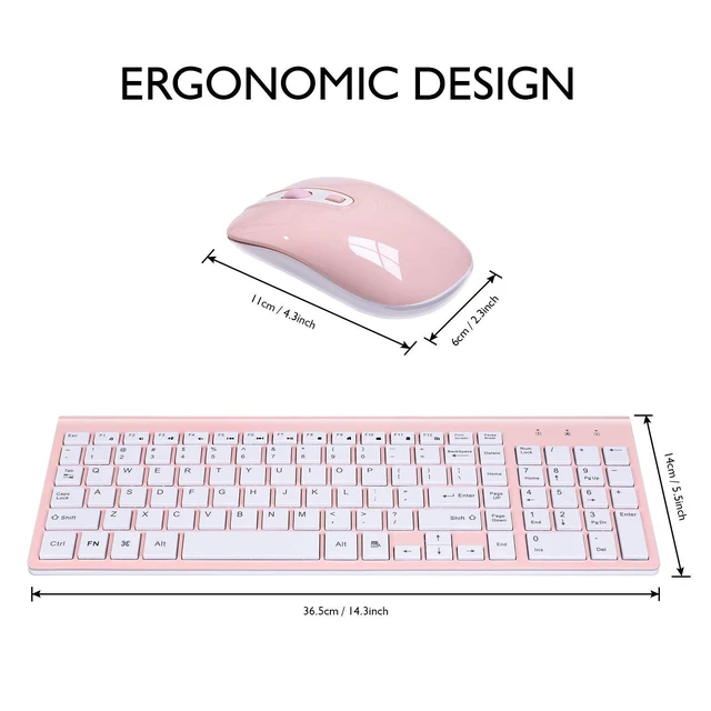 Alt view image 6 of 6 - cimetech Wireless Keyboard and Mouse Combo, Compact Full Size Wireless Keyboard and Mouse Set 2.4G Ultra-Thin Sleek Design for Windows, Computer, Desktop, PC, Notebook, Laptop - Pink