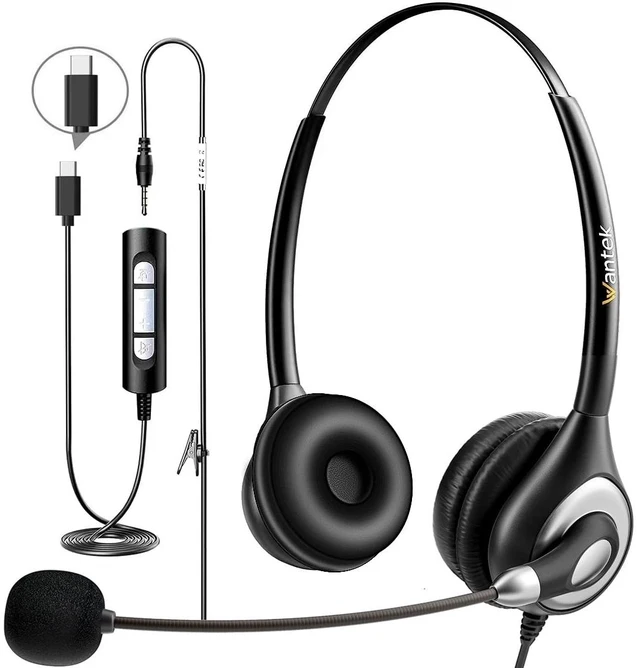 Main image of Wantek Headset with Microphone for PC Wired Headphones - USB C 3.5mm Headsets with Noise-Cancelling Microphone for Laptop - Type-C Computer Headphones with Mic in-line Control for Home