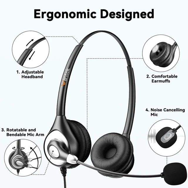 Alt view image 5 of 6 - Wantek Headset with Microphone for PC Wired Headphones - USB C 3.5mm Headsets with Noise-Cancelling Microphone for Laptop - Type-C Computer Headphones with Mic in-line Control for Home