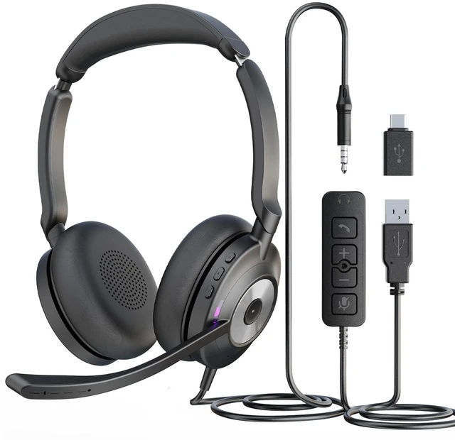 Main image of Wired Headset with Microphone for PC, 3.5mm Headset with USB-A & USB-C Jack, Noise Cancelling Mic USB Headset with In-Line Mute, Computer Headphone for Call Center, Work, Laptop, Teams, Office Calls