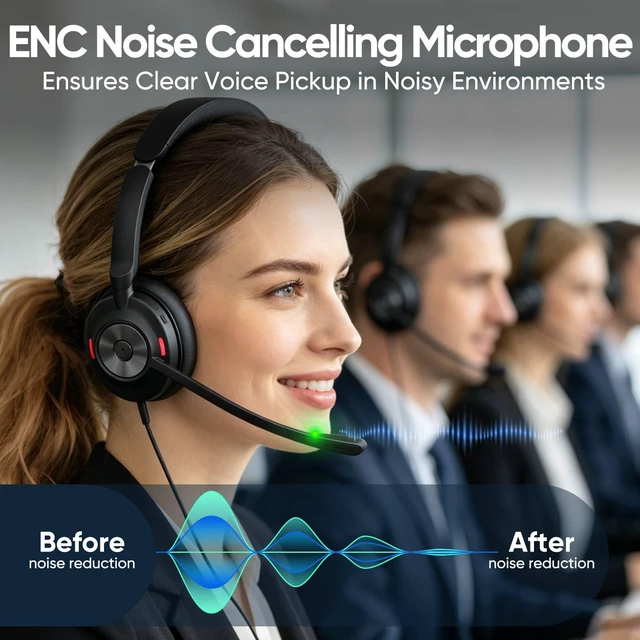 Alt view image 2 of 7 - Wired Headset with Microphone for PC, 3.5mm Headset with USB-A & USB-C Jack, Noise Cancelling Mic USB Headset with In-Line Mute, Computer Headphone for Call Center, Work, Laptop, Teams, Office Calls
