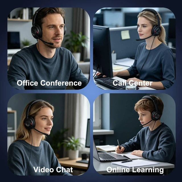 Alt view image 7 of 7 - Wired Headset with Microphone for PC, 3.5mm Headset with USB-A & USB-C Jack, Noise Cancelling Mic USB Headset with In-Line Mute, Computer Headphone for Call Center, Work, Laptop, Teams, Office Calls