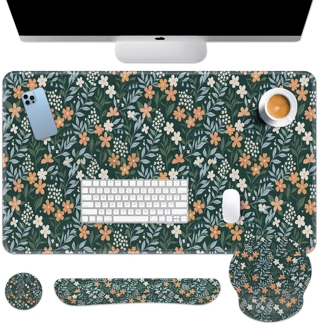 Main image of Britimes Keyboard Mouse Pad Set, 4 in 1 Desk Mat Set, Floral Green Vintage | Large Mousepad+Keyboard Wrist Rest+Mouse Wrist Rest+Coaster Ergonomic Design for Home Office Computer