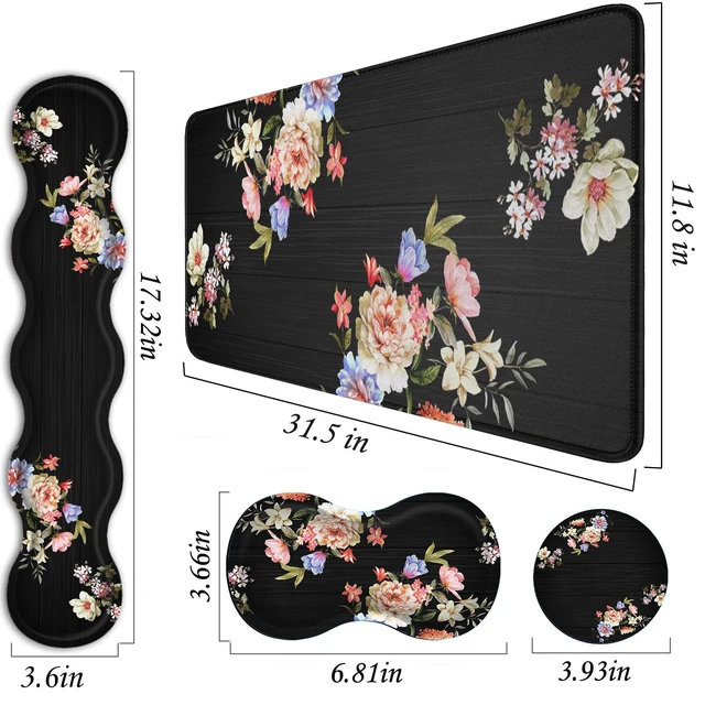 Alt view image 3 of 6 - FGDRFGRW Mouse Pad Set,(31.5×11.8 in) Desk Pad + Keyboard Wrist Rest Support + Mouse Wrist Rest + Coaster for Office,Home,Computer,Laptop - 4 Peony Flower