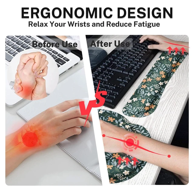 Alt view image 4 of 7 - Britimes Keyboard Mouse Pad Set, 4 in 1 Desk Mat Set, Floral Green Vintage | Large Mousepad+Keyboard Wrist Rest+Mouse Wrist Rest+Coaster Ergonomic Design for Home Office Computer