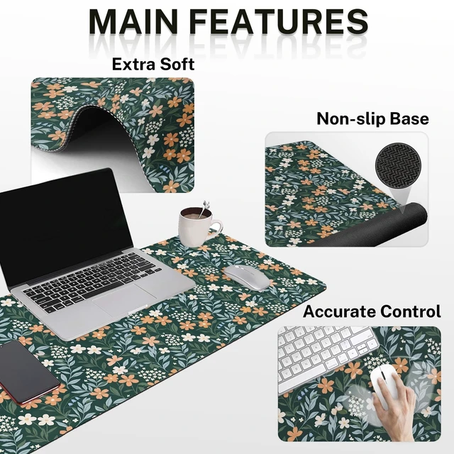 Alt view image 5 of 7 - Britimes Keyboard Mouse Pad Set, 4 in 1 Desk Mat Set, Floral Green Vintage | Large Mousepad+Keyboard Wrist Rest+Mouse Wrist Rest+Coaster Ergonomic Design for Home Office Computer