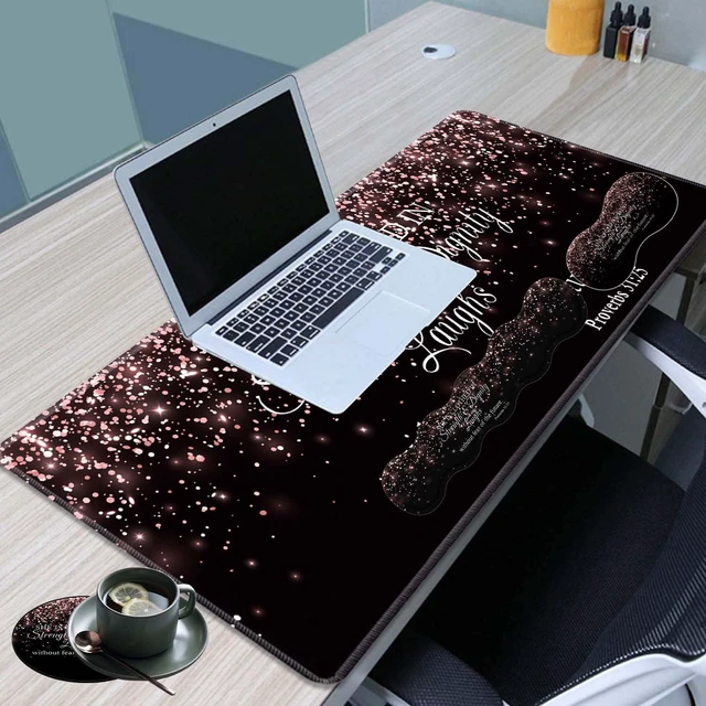 Alt view image 3 of 7 - Gaming Mouse Pad Set, Large Gaming Mouse Pad+Keyboard Wrist Rest+Mouse Wrist Rest+Coaster, Easy Typing Pain Relief, 31.5 × 11.8 inch Desk Mat for Home Office, Proverbs 31:25