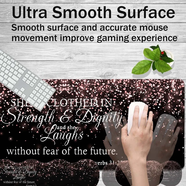 Alt view image 5 of 7 - Gaming Mouse Pad Set, Large Gaming Mouse Pad+Keyboard Wrist Rest+Mouse Wrist Rest+Coaster, Easy Typing Pain Relief, 31.5 × 11.8 inch Desk Mat for Home Office, Proverbs 31:25