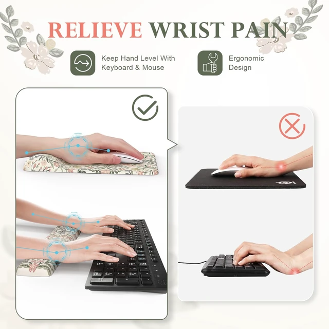 Alt view image 3 of 7 - iLeadon Desk Protector Mat, Ergonomic Wrist Pad for Keyboard and Mouse | Non Slip Desk Mat with Wrist Rest, Extra Large Full Desk Mouse Pad with Coaster for Women Office, Cute Grey Design