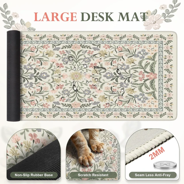 Alt view image 5 of 7 - iLeadon Desk Protector Mat, Ergonomic Wrist Pad for Keyboard and Mouse | Non Slip Desk Mat with Wrist Rest, Extra Large Full Desk Mouse Pad with Coaster for Women Office, Cute Grey Design