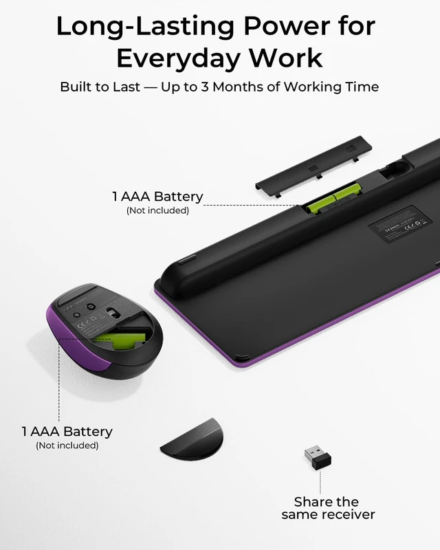 Alt view image 7 of 7 - Seenda Blackish-Purple Wireless Keyboard and Mouse Combo, Bluetooth & 2.4G