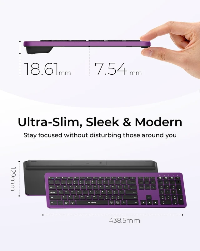 Alt view image 5 of 7 - Seenda Blackish-Purple Wireless Keyboard and Mouse Combo, Bluetooth & 2.4G