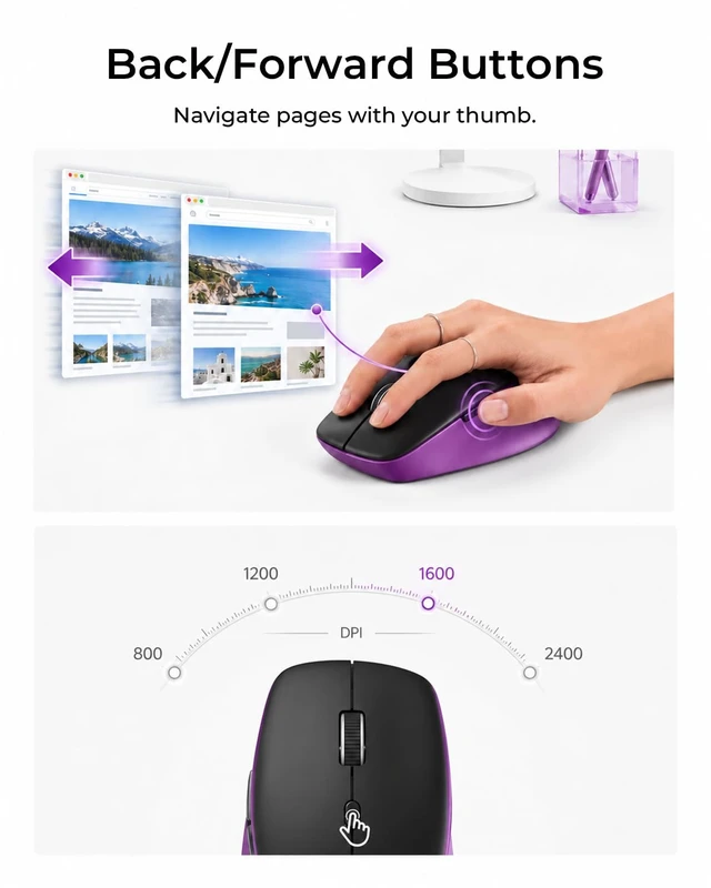 Alt view image 6 of 7 - Seenda Blackish-Purple Wireless Keyboard and Mouse Combo, Bluetooth & 2.4G