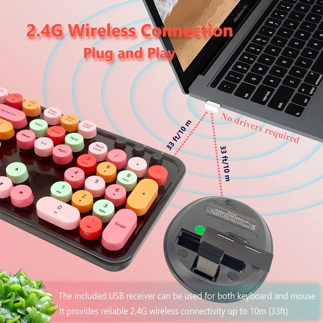Alt view image 3 of 7 - Red Retro Typewriter Wireless Keyboard and Mouse Combo for Home Office | Full Size Cute Vintage Round Bubble Keycaps, Ergonomic Aesthetic Colorful Keyboard Mouse Set for Long Nails Laptop Desktop PC