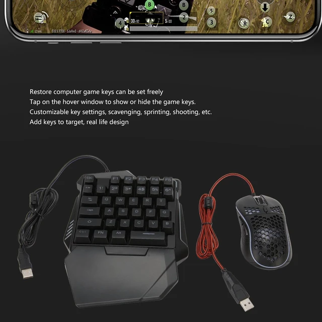 Alt view image 6 of 7 - Luocute Keyboard and Mouse Converter Set, RGB One Handed Gaming Keyboard and Mouse Combo with Wired Adapter for Mobile Games, PC Gaming Keyboarding, Plug and Play