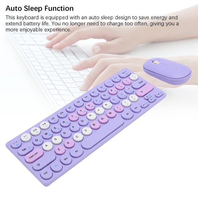 Alt view image 4 of 7 - Sanpyl Wireless Keyboard Mouse Combo, 64 Keys Mini Cordless Computer Keyboard and Mouse Set 2.4GHz, Adjustable 1200DPI, Retro Round Keycap for Computer, Laptop, PC (Purple)